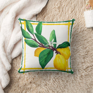 Lemon Leaves Citrus Yellow Green Leaf Lattice Cushion