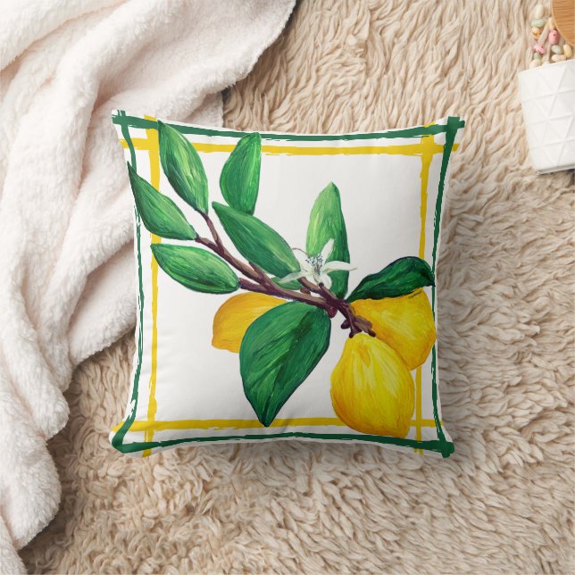 Lemon Leaves Citrus Yellow Green Leaf Lattice Cushion (Blanket)