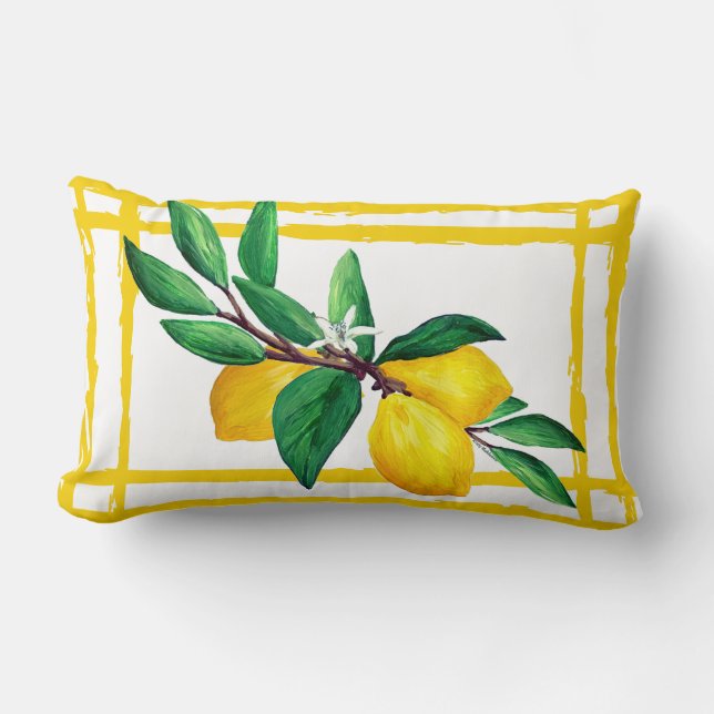 Lemon Leaves Citrus Yellow Green Leaf Lattice Lumbar Cushion (Front)