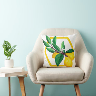 Lemon Leaves Citrus Yellow Green Leaf Modern Cushion