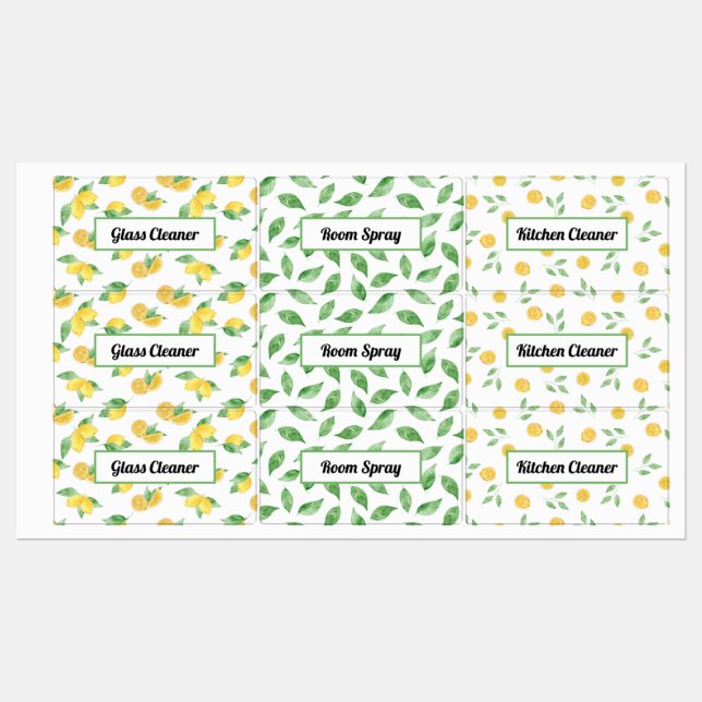 Lemon & Leaves Essential Oil Spray Bottle Labels (Sheet)