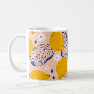 Lemon Leaves: Pink Vintage Seamless. Coffee Mug