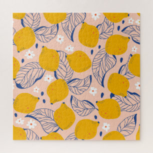 Lemon Leaves: Pink Vintage Seamless. Jigsaw Puzzle