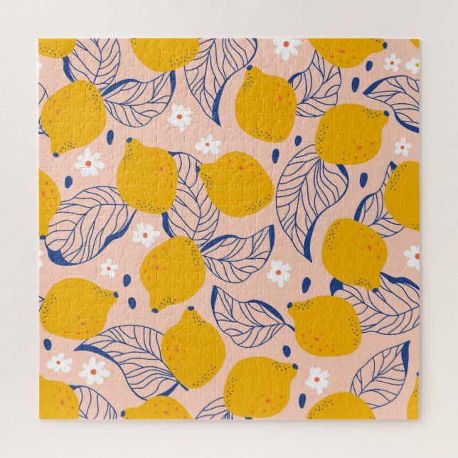 Lemon Leaves: Pink Vintage Seamless. Jigsaw Puzzle (Vertical)