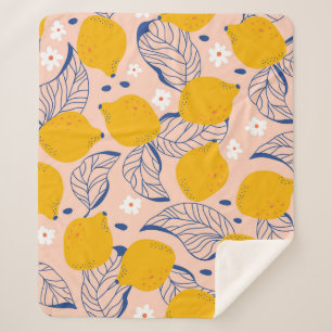 Lemon Leaves: Pink Vintage Seamless. Sherpa Blanket