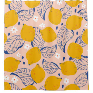 Lemon Leaves: Pink Vintage Seamless. Shower Curtain