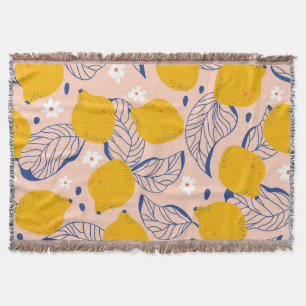 Lemon Leaves: Pink Vintage Seamless. Throw Blanket
