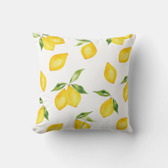 Lemon Leaves Summer Yellow Throw Pillow (Front)
