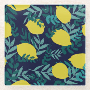 Lemon leaves: vintage illustration background. glass coaster
