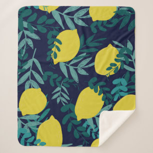 Lemon leaves: vintage illustration background. sherpa blanket