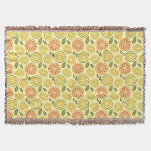 Lemon leaves white yellow Pattern  Throw Blanket