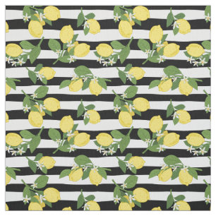 Lemon Lemons Citrus Black Stripes Fabric