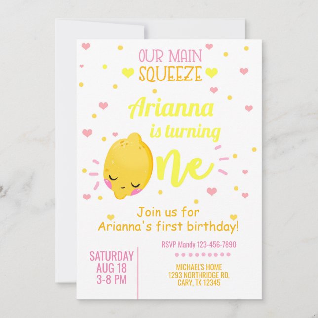 Lemon, lemons girl 1st first birthday invite. invitation (Front)