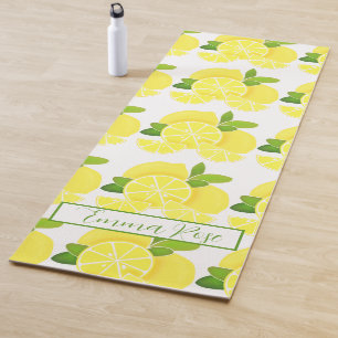 Lemon lemons lemon slices tropical personalise yoga mat