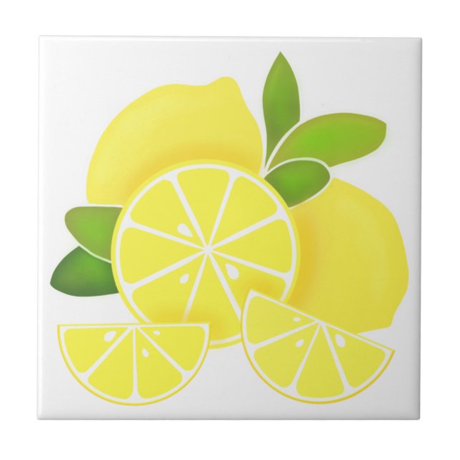 Lemon lemons lemon slices tropical yellow fruit  ceramic tile (Front)