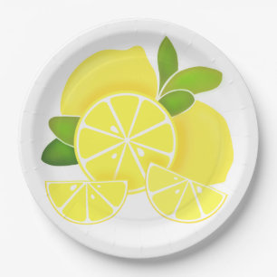 Lemon lemons lemon slices tropical yellow fruit  paper plate