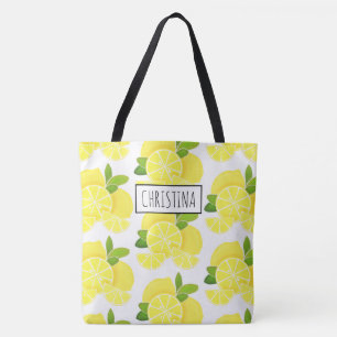 Lemon lemons lemon slices tropical yellow fruit tote bag