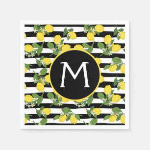 Lemon Lemons Yellow Black Stripes Napkin