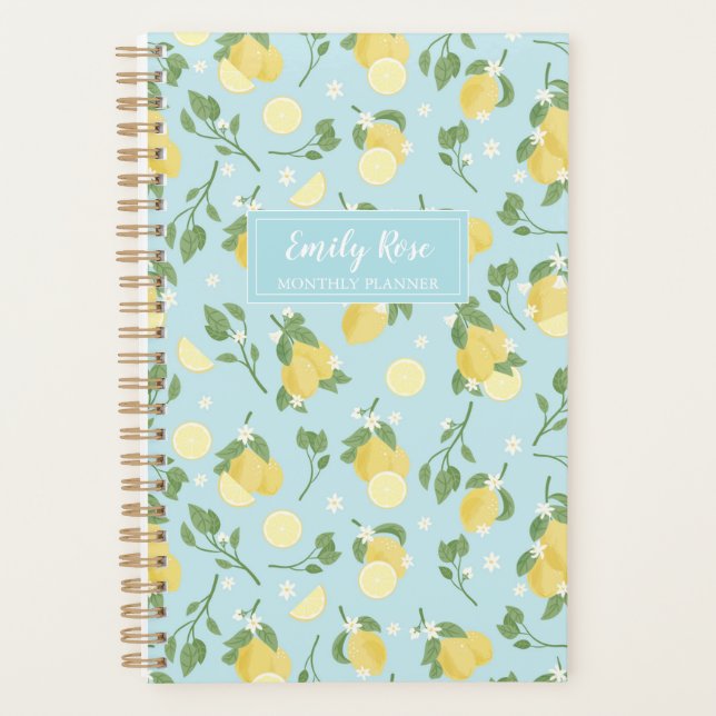 Lemon Light Blue Spiral Planner (Front)