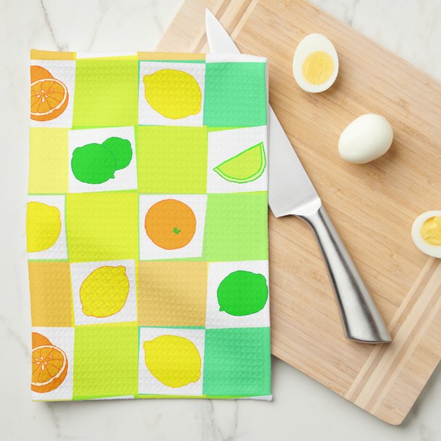 Lemon, Lime and Oranges Citrus Fruit Slices Tea Towel (Quarter Fold)