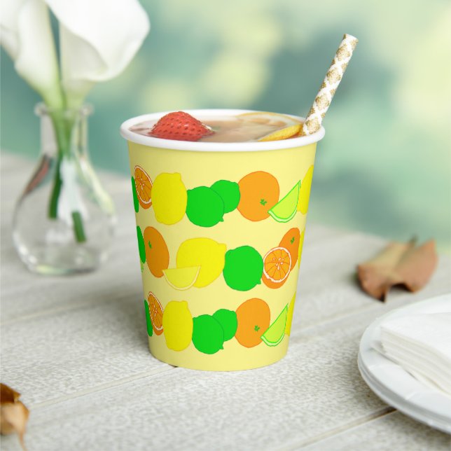 Lemon, Lime and Oranges Colourful Citrus Pattern Paper Cups (Insitu)