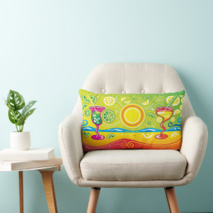 Lemon Lime Beach Cocktails Lumbar Cushion