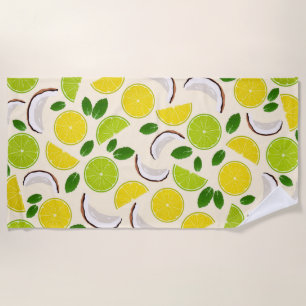 Lemon lime coconut and mint happy cheerful pattern beach towel