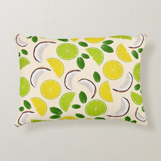 Lemon lime coconut and mint happy cheerful pattern decorative cushion (Front)