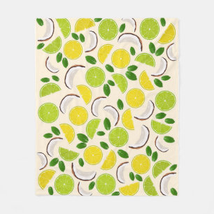 Lemon lime coconut and mint happy cheerful pattern fleece blanket
