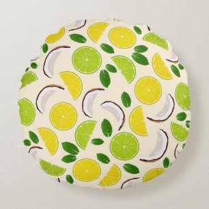 Lemon lime coconut and mint happy cheerful pattern round cushion