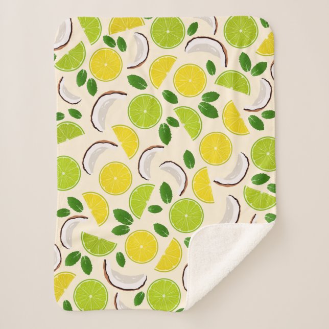 Lemon lime coconut and mint happy cheerful pattern sherpa blanket (Front)