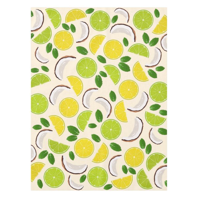 Lemon lime coconut and mint happy cheerful pattern tablecloth (Front)