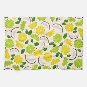 Lemon lime coconut and mint happy cheerful pattern tea towel