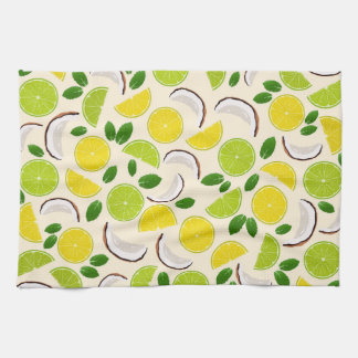Lemon lime coconut and mint happy cheerful pattern tea towel