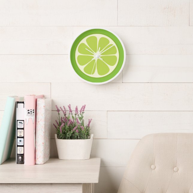 Lemon Lime Green Juicy Citrus Fruit Slice Kitchen Clock (Reading Room)