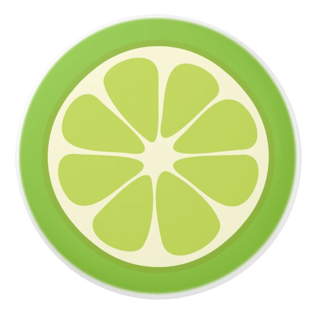 Lemon Lime Green Juicy Summer Citrus Fruit Slice Ceramic Knob (Front)