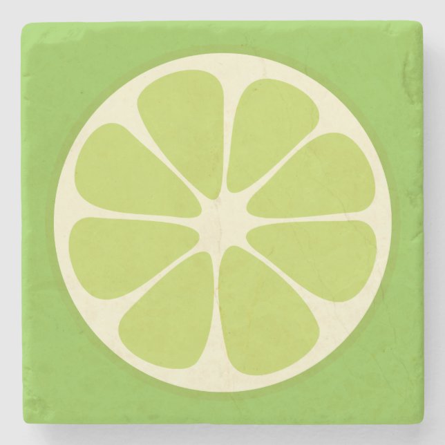 Lemon Lime Green Juicy Summer Citrus Fruit Slice Stone Coaster (Front)