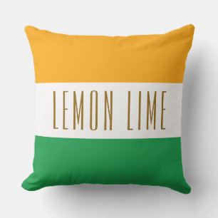 LEMON LIME Green White Yellow Orange Stripes  Cushion