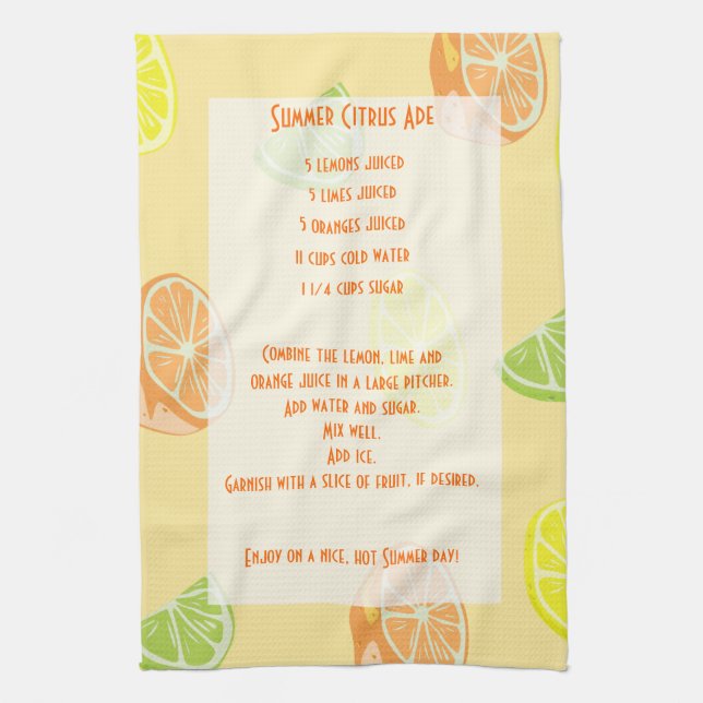 Lemon, Lime, Orange Citrus Ade Recipe Tea Towel (Vertical)