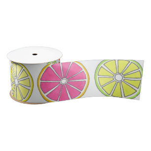 Lemon Lime Orange Grapefruit Citrus Fruit Slices Satin Ribbon
