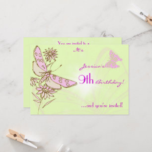 Lemon Lime Pink Butterfly Birthday Invitation Card