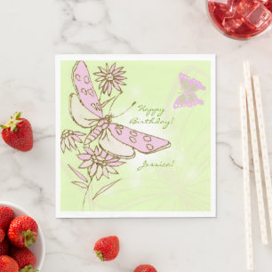 Lemon Lime Pink Butterfly Napkin