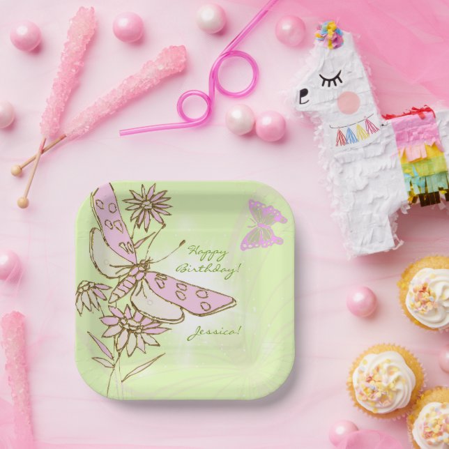 Lemon Lime Pink Butterfly Paper Plate (Party)
