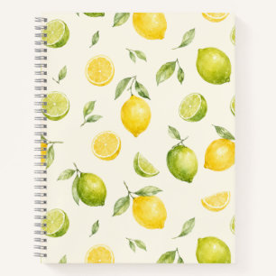 Lemon Lime Watercolor Citrus Pattern Notebook