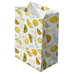 Lemon & Lime Zesty Fruit Pattern Medium Gift Bag