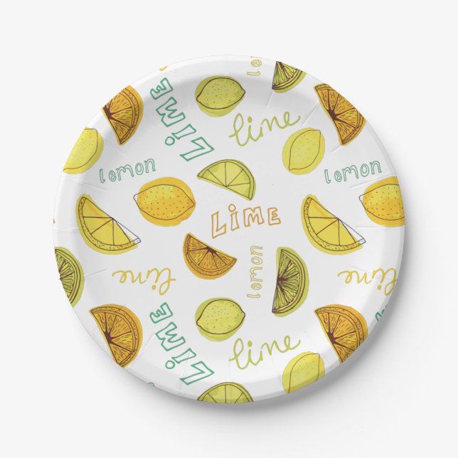Lemon & Lime Zesty Fruit Pattern Paper Plate (Front)