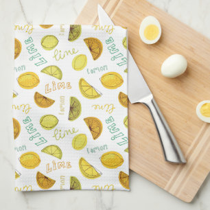 Lemon & Lime Zesty Fruit Pattern Tea Towel