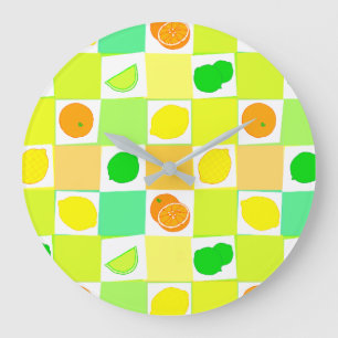 Lemon, Limes Oranges with Slices Pattern Kitchen C Large Clock