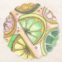 Lemon Limey Scalloped Paper Coaster