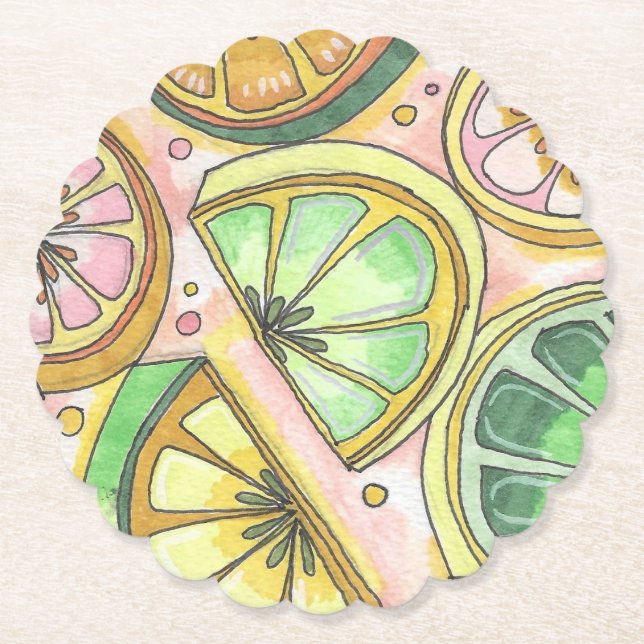 Lemon Limey Scalloped Paper Coaster (Front)